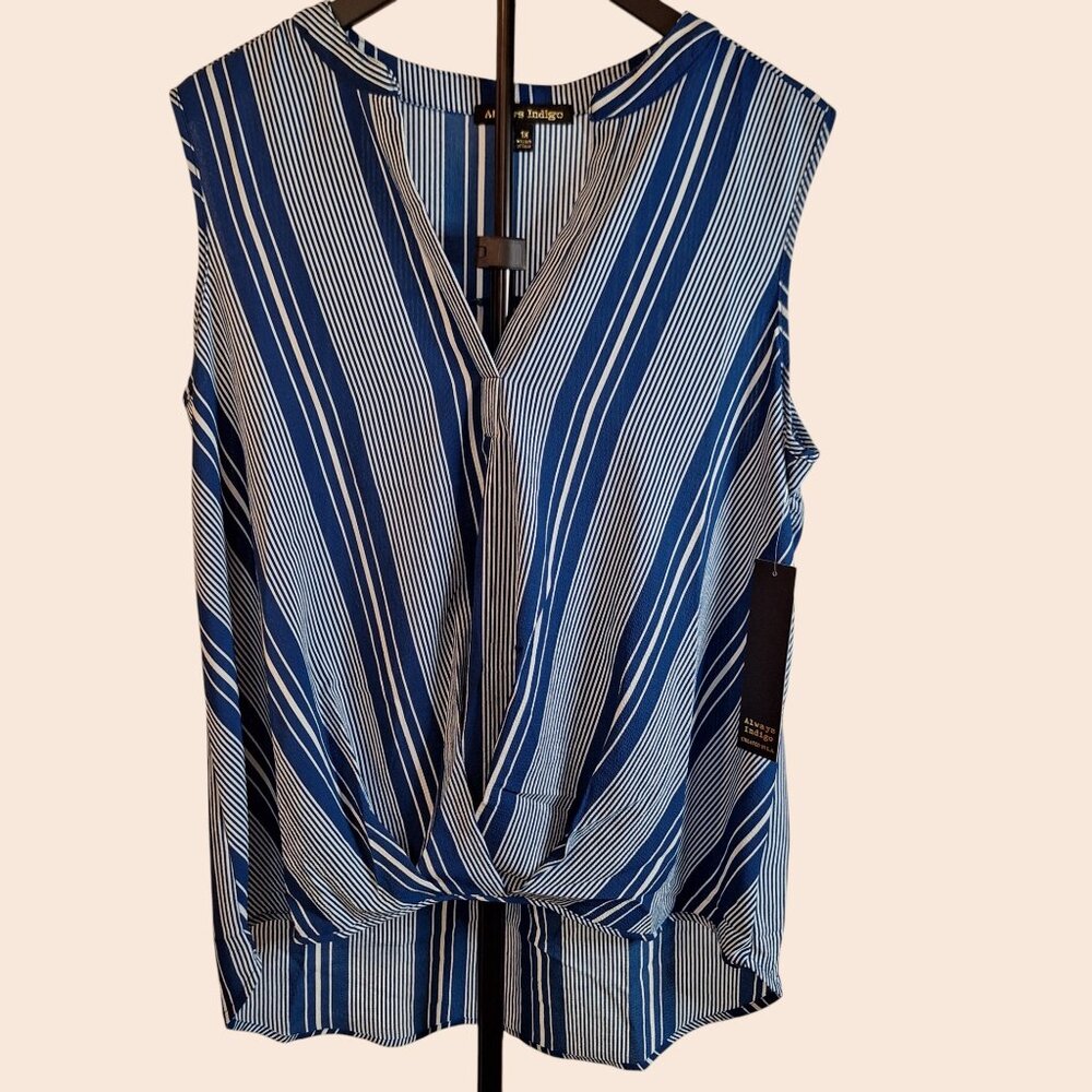 Blue/White Striped Top Sz 1X by Always Indigo